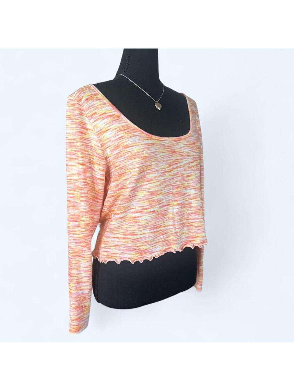 Y2K Colsie peach marled lettuce hem long sleeve coquette top size Large 🧡 - Picture 2 of 6